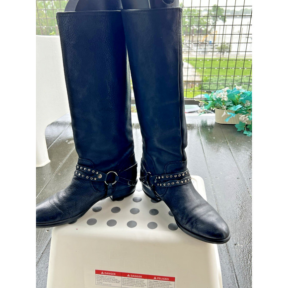 La Scarpa Paris Black Platform Boots Harness Studded textured Leather Sz-38 - Picture 9 of 11